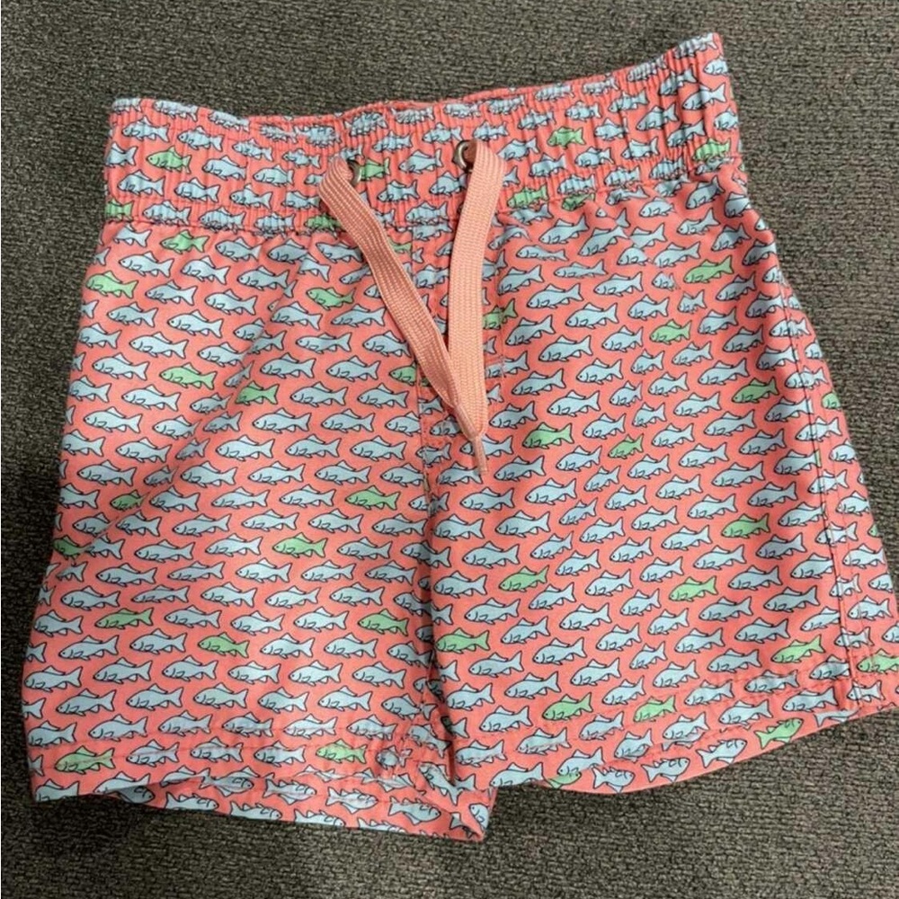 Starting Out Kids Swim Trunks - Pink and Green Shark Print